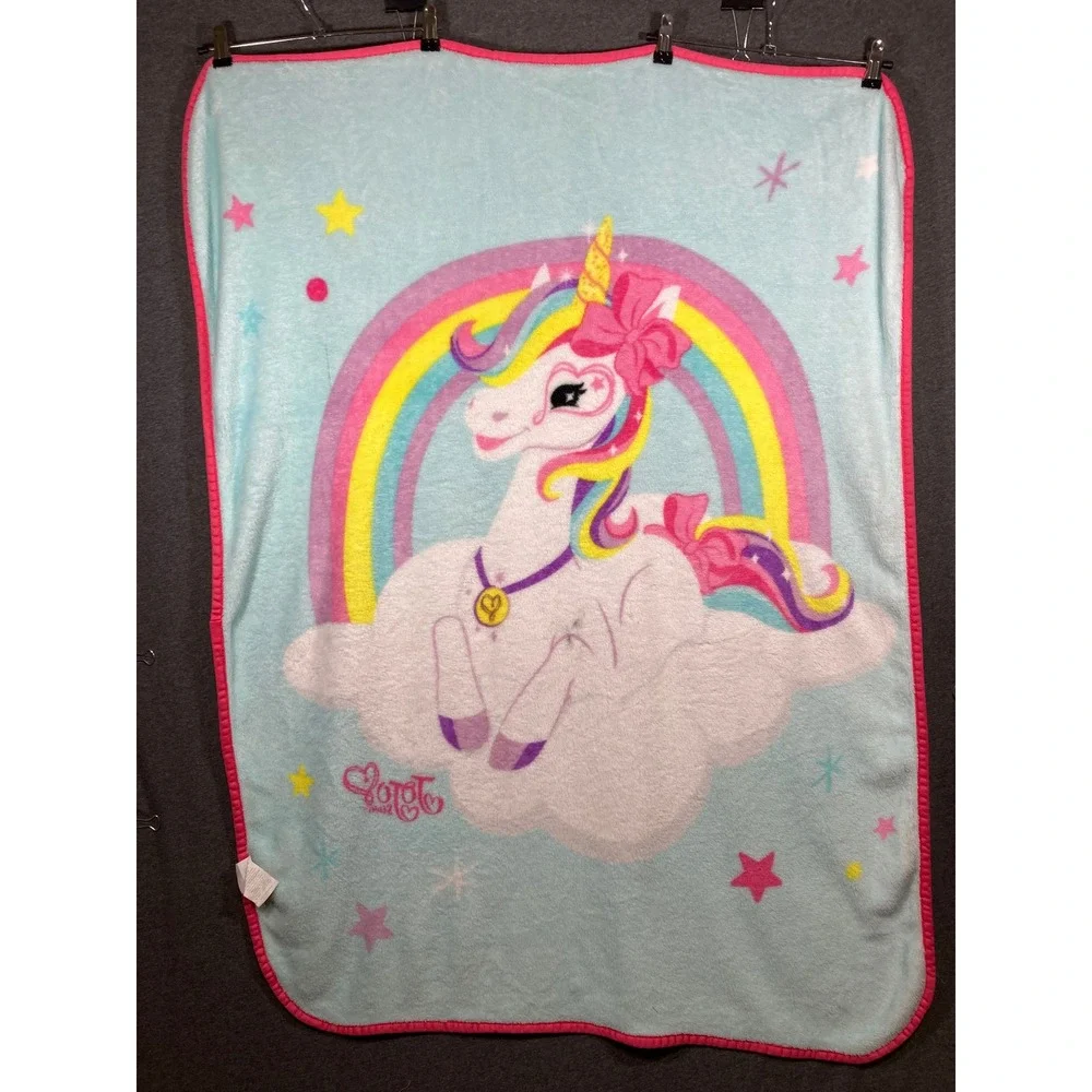 JoJo Siwa Unicorn Rainbow Plush Fleece Throw Blanket Blue Pink 35x46 Kids 2021